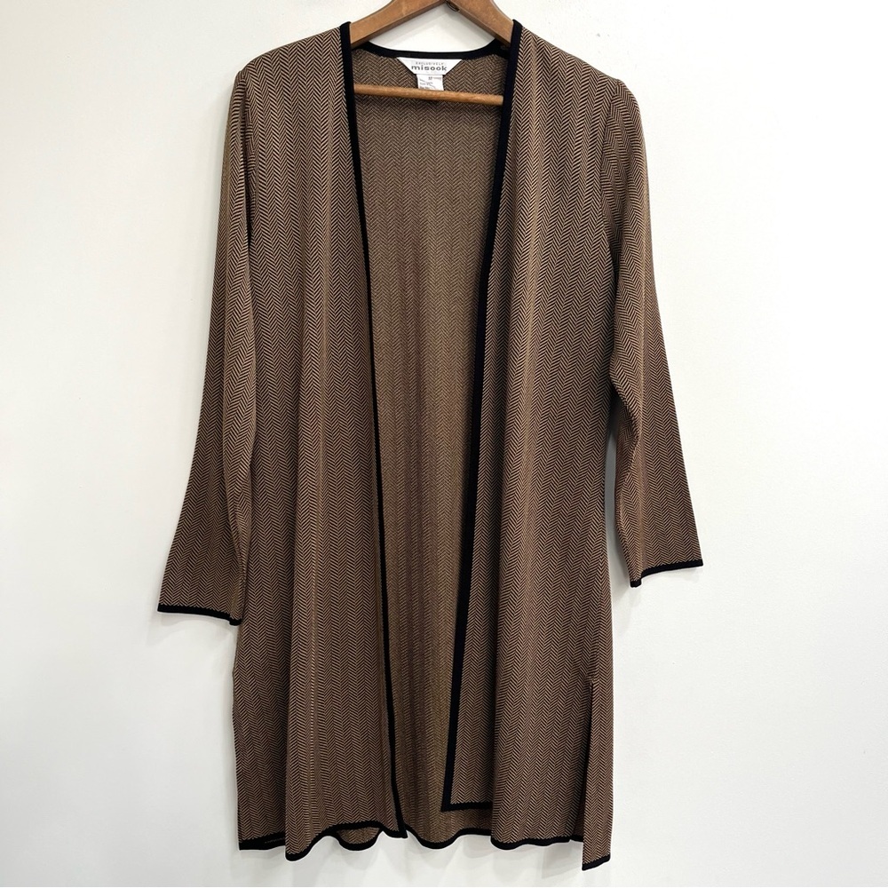 Exclusively MISOOK Chevron Open Long Cardigan Brown Black Medium